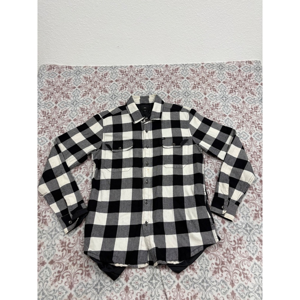 Obey Worldwide Mens Quilted Flannel Shirt Jacket Buffalo Plaid Black White SZ M